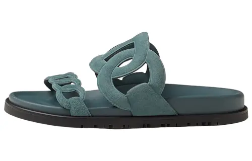 HERMES Extra Rubber Sole Slide Slippers Women's Spruce Blue