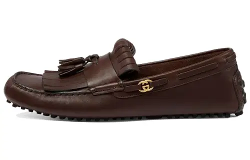 GUCCI Top Grain Cow Leather Gommino Loafers Men's Dark Umber