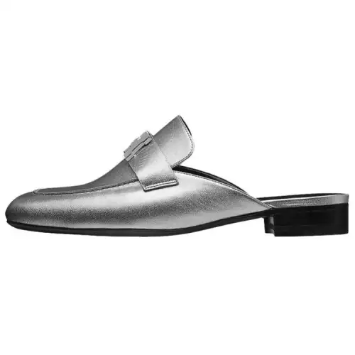 HERMES Trocadero Closed Toe Slippers Women's Silver
