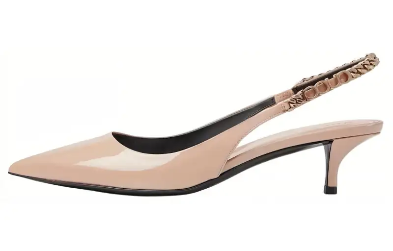 GUCCI Signoria Patent Leather Slim Heel High Heels 4.5cm Women's Light Beige