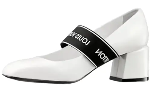 LOUIS VUITTON Patent Leather Chunky Heel High Heels Women's White Black