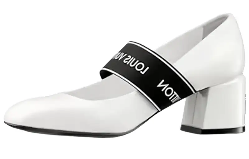 LOUIS VUITTON Patent Leather Chunky Heel High Heels Women's White Black