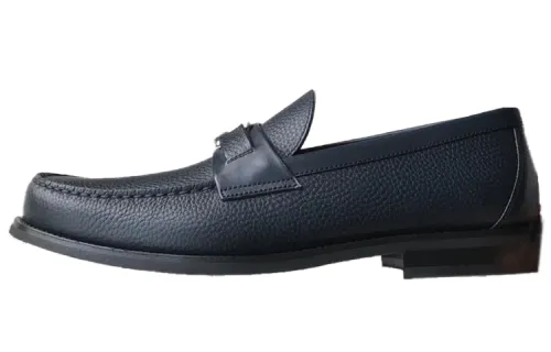 LOUIS VUITTON Leather Casual Shoes Men's Dark Blue