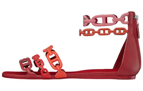 HERMES Nappa Leather One Strap Sandals Women's Red