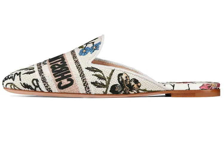 DIOR Off Embroidered Totem Closed Toe Slippers Women's Ecru