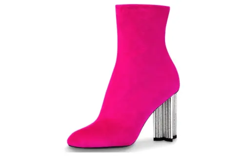 LOUIS VUITTON Silhouette Suede Zip Closure Ankle Boots Women's Fuchsia