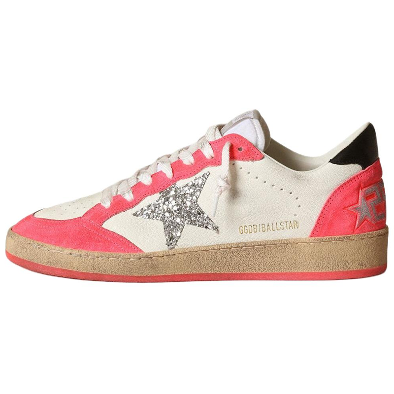 Golden Goose Ball Star Leather Stylish Skateboarding Shoes Women's White Pink Distressed
