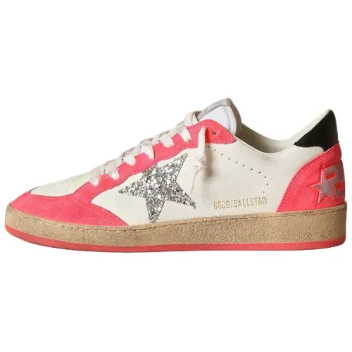 Golden Goose Ball Star Leather Stylish Skateboarding Shoes Women's White Pink Distressed
