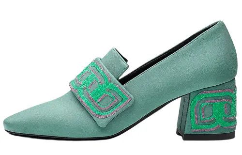 HERMES Chunky Heel High Heels 6CM Women's Green