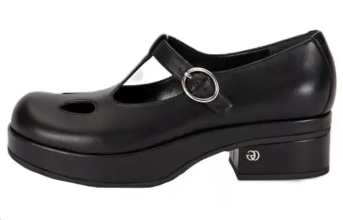 GUCCI Leather Chunky Heel Mary Jane Shoes Women's Black