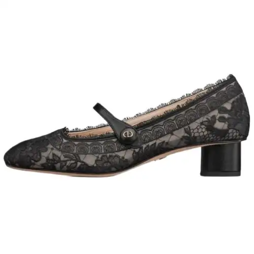 DIOR D Grace Embroidery Chunky Heel Mary Jane Shoes Women's Black