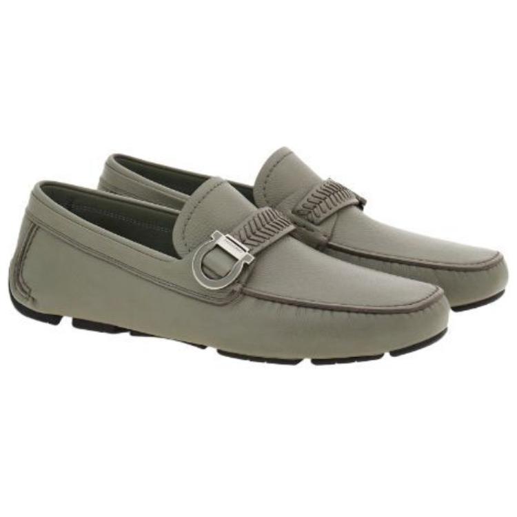 FERRAGAMO Gancini Sheepskin Loafers Men's Light Green