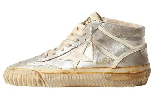 Golden Goose Mid Star Leather High top Skateboard Shoes Men's Ivory