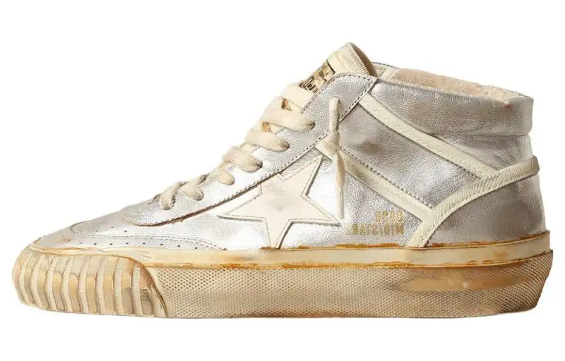 Golden Goose Mid Star Leather High top Skateboard Shoes Men's Ivory