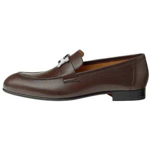 HERMES PARIS Leather Casual Shoes Men's Red Brown
