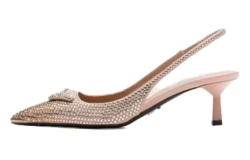 PRADA Leather Slim Heel High Heels 5.5cm Women's Nude Beige
