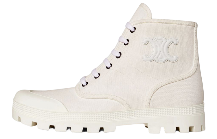 CELINE Leather Comfortable Ankle Boots Women's White