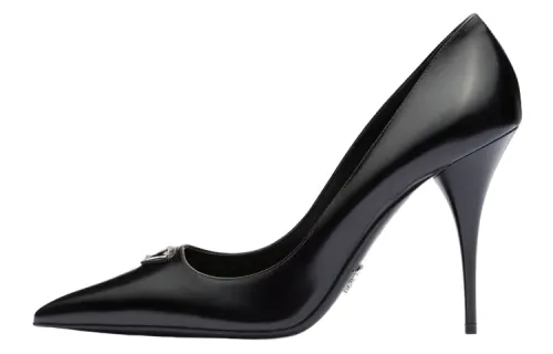PRADA Leather Slim Heel High Heels 8.5cm Women's Black