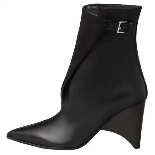 HERMES Hanae Leather Ankle Boots 8.5cm Women's Black