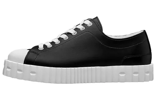 HERMES Cross Cow Leather Low top Stylish Skateboarding Shoes Women's Black