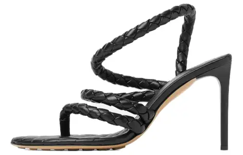 Bottega Veneta Leaf Leather One Strap Sandals 9cm Women's Black