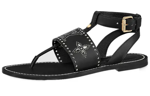 LOUIS VUITTON Leather One Strap Sandals Women's Black