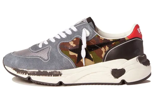 Golden Goose Running Sole Leather Low top Skateboard Shoes Men's Blue Gray Camouflage
