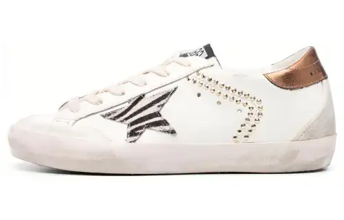 Golden Goose Super Star Low top Skateboard Shoes Women's White Gold Distressed