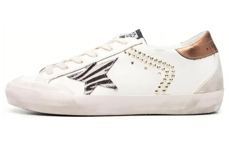 Golden Goose Super Star Low top Skateboard Shoes Women's White Gold Distressed