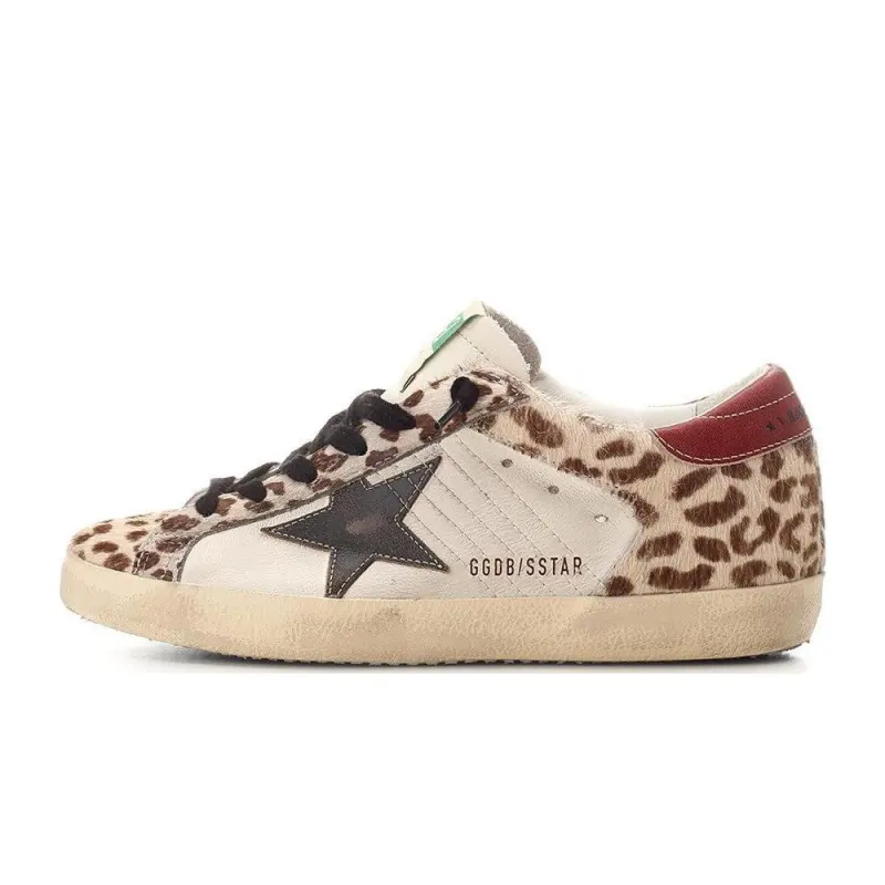Golden Goose Super Star Leather Fashion Trend Low top Skateboard Shoes Women's Leopard Print