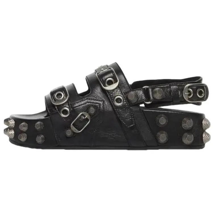 Balenciaga Cagole Leather One Strap Sandals Women's Black