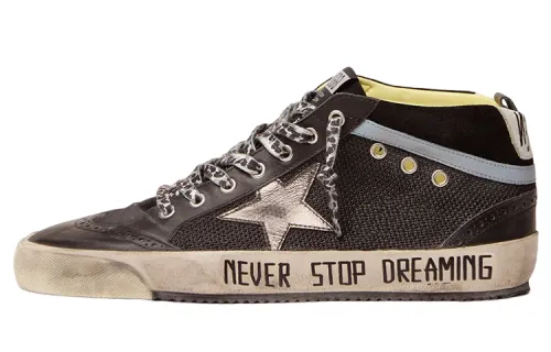 Golden Goose Mid Star Leather Stylish Skateboarding Shoes Men's Black Distressed