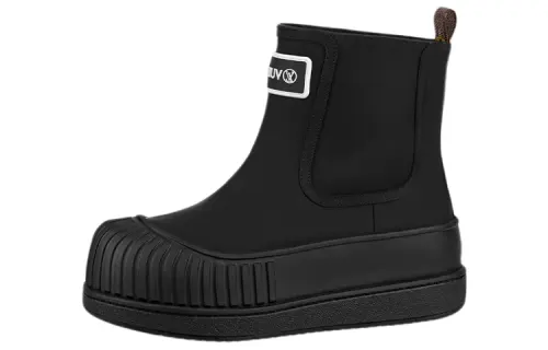 LOUIS VUITTON Polar Cow Leather Ankle Boots Women's Black