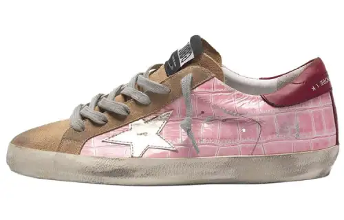 Golden Goose Super Star Casual Shoes Women's Pink Burgundy Tail Distressed
