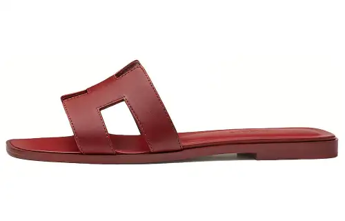 HERMES Oran Slide Slippers Women's Brown Red