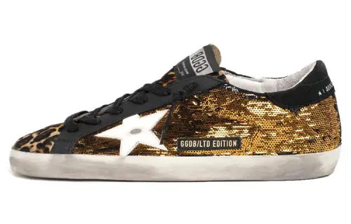 Golden Goose Super Star Low top Stylish Skateboarding Shoes Men's Gold Distressed