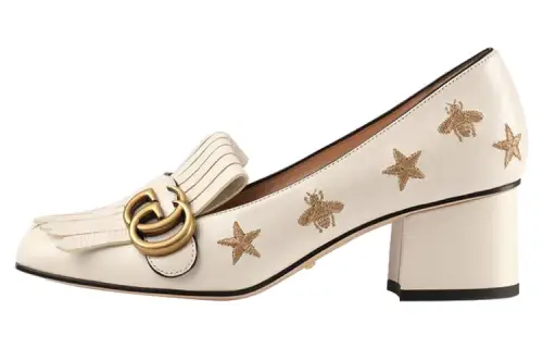 GUCCI Marmont Bee Leather Pumps Mystic White White Women's