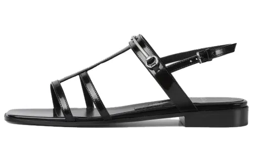 GUCCI Horsebit Leather One Strap Sandals Women's Black