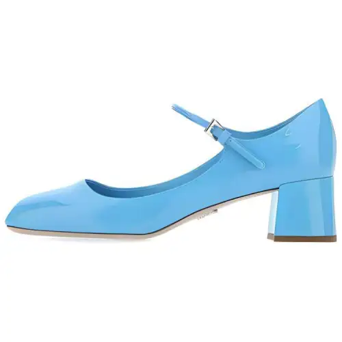 PRADA Leather Chunky Heel High Heels Women's Blue