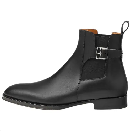 HERMES Ilan Leather Short Chelsea Boots Men's Black