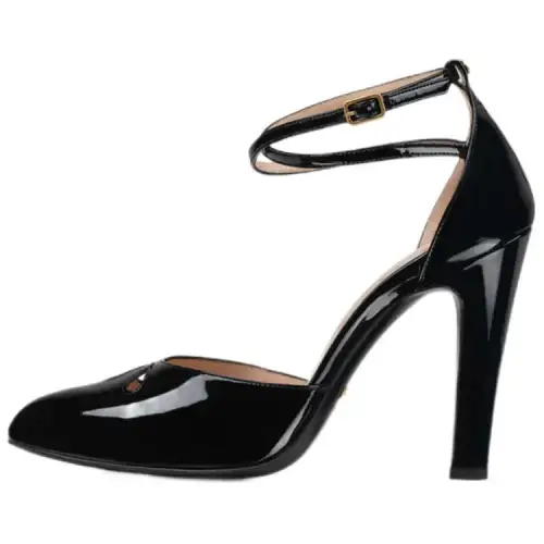 GUCCI Leather Cone Heel High Heels 10cm Women's Black