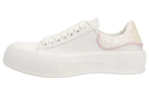 Alexander McQueen Deck Sneakers 'White Pink Glittered' Women's
