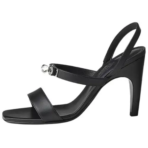 HERMES Glamour Leather One Strap Sandals 9.5cm Women's Black