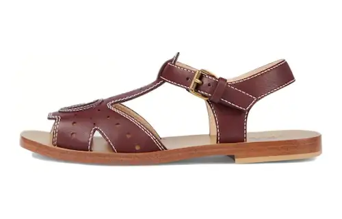 GUCCI Leather One Strap Sandals Unisex Burgundy