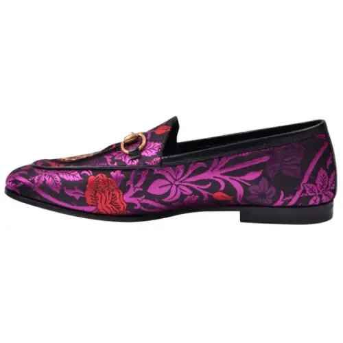 GUCCI Print Fabric Embroidery Loafers Women's Rose Red