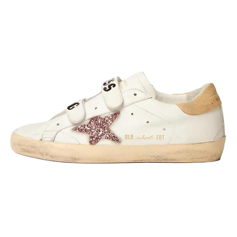 Golden Goose Old School Cow Leather Low top Skateboard Shoes Women's White Distressed