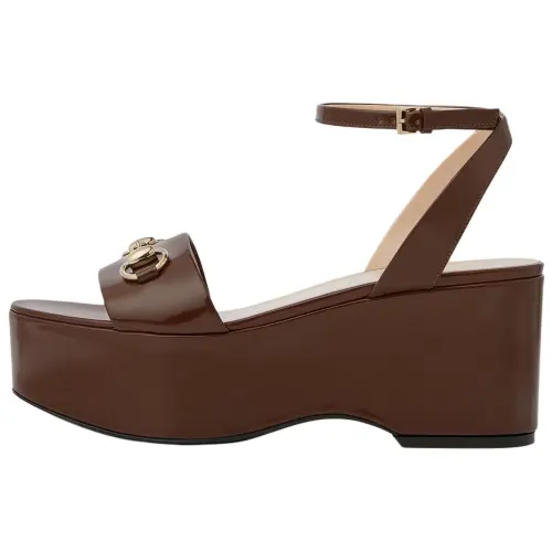 GUCCI Horsebit Leather One Strap Sandals 7.5cm Women's Dark Brown