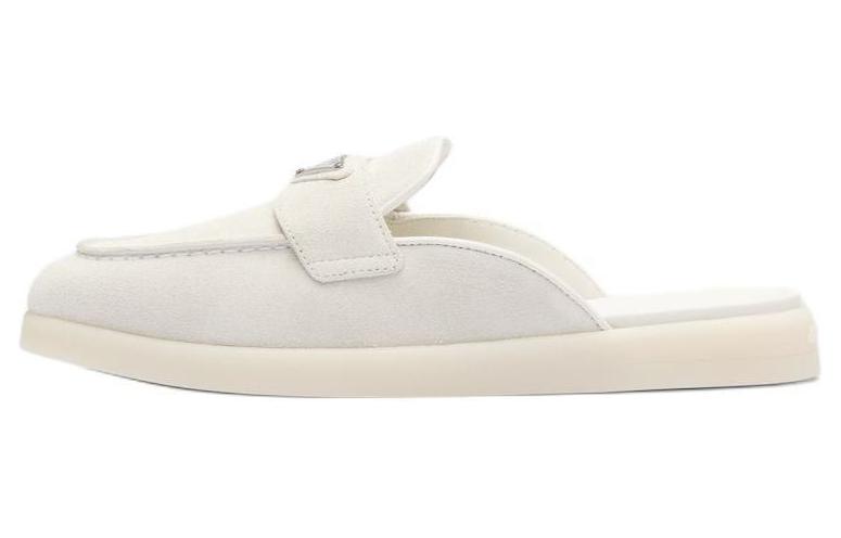 PRADA Triangle Logo Suede Mules