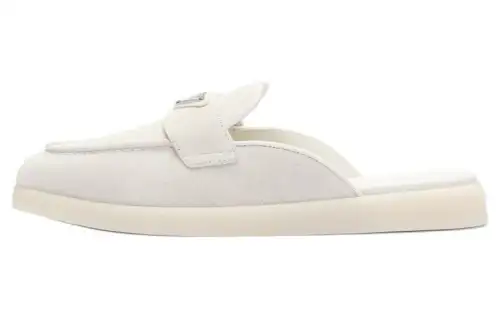 PRADA Triangle Logo Suede Mules