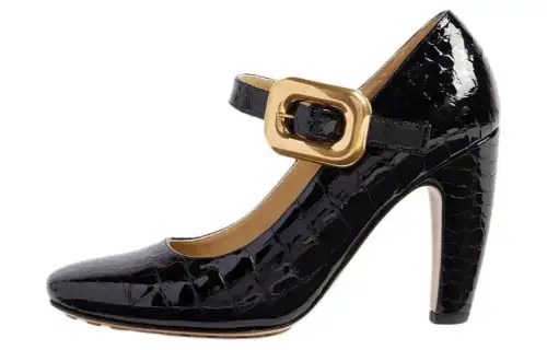 Bottega Veneta Leather Minimalist Fashion Chunky Heel Mary Jane Shoes Women's Black